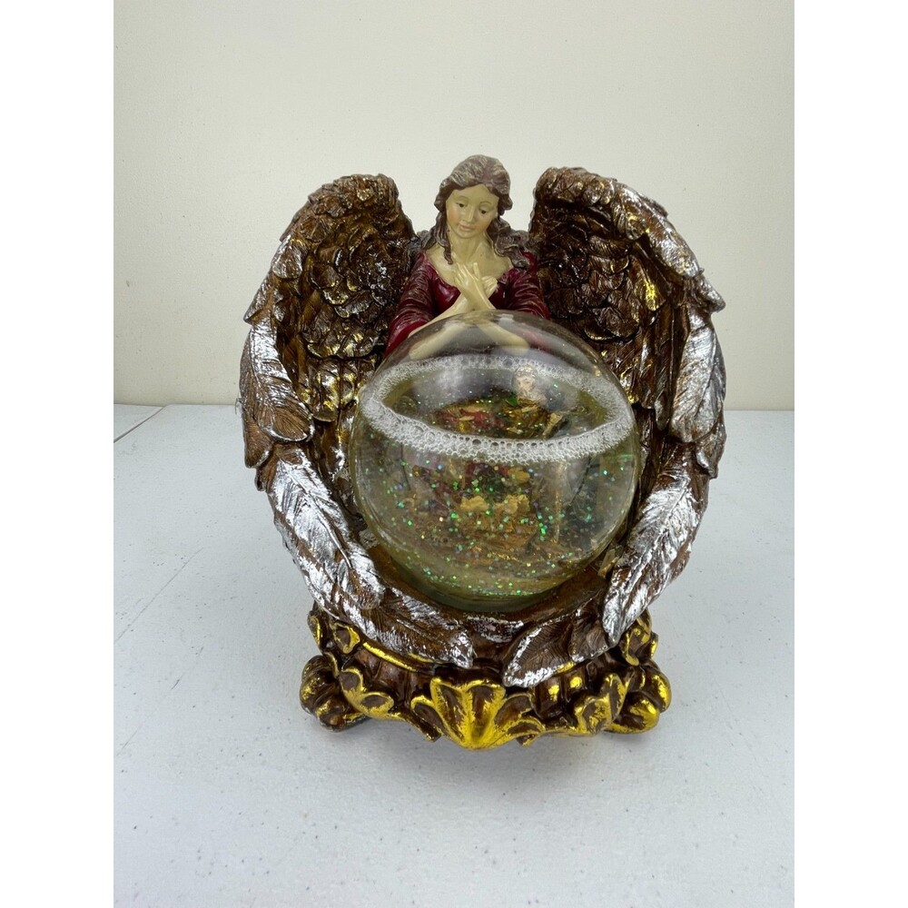 Guardian Angel Over Mary Baby Jesus Ang’s Joseph Snow Globe Musical Plays